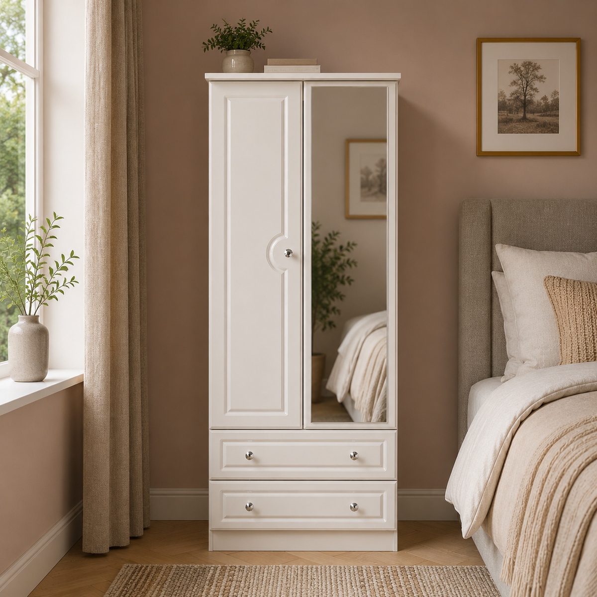 Balmoral Tall 2ft 6in 2 Drawer Mirror Robe