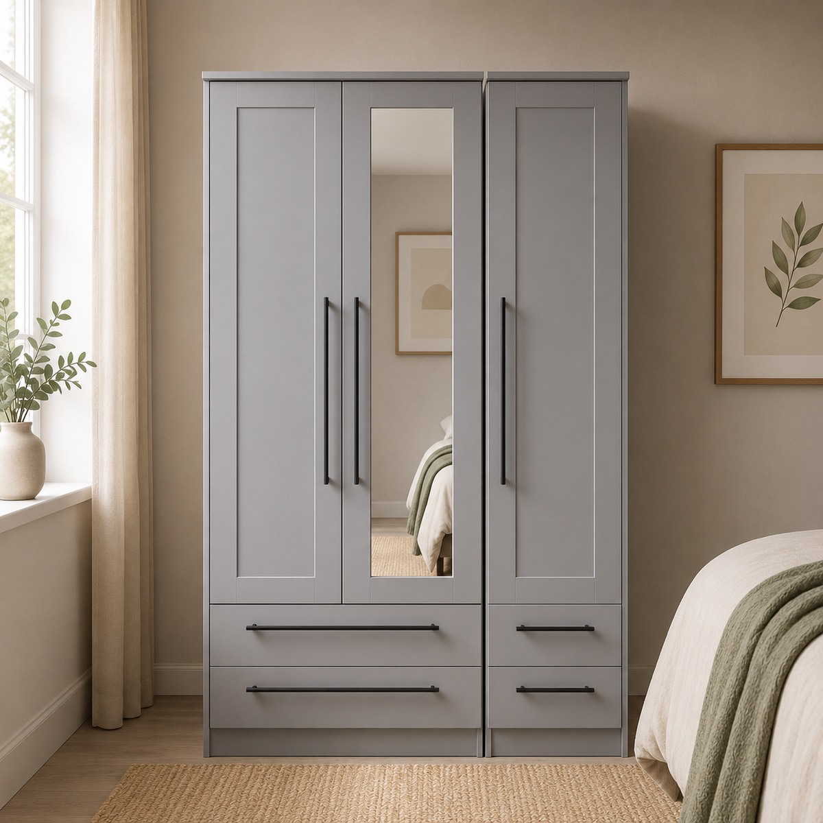 Beverley 3 Door Centre Mirror Drawer Robe