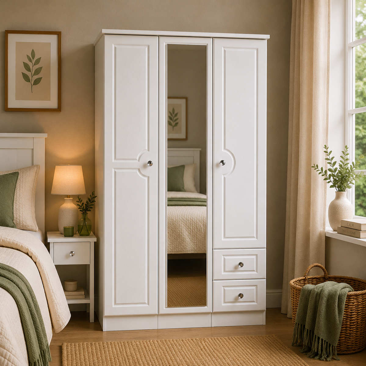 Crystal Tall Triple Mirror + Drawer Robe
