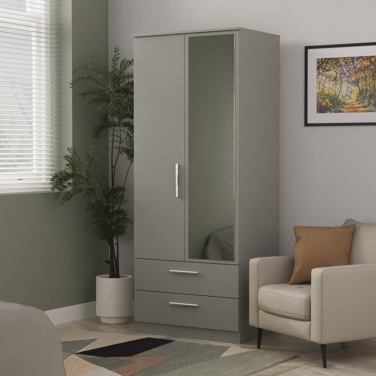 Contrast Tall 2ft 6in 2 Drawer Mirror Robe
