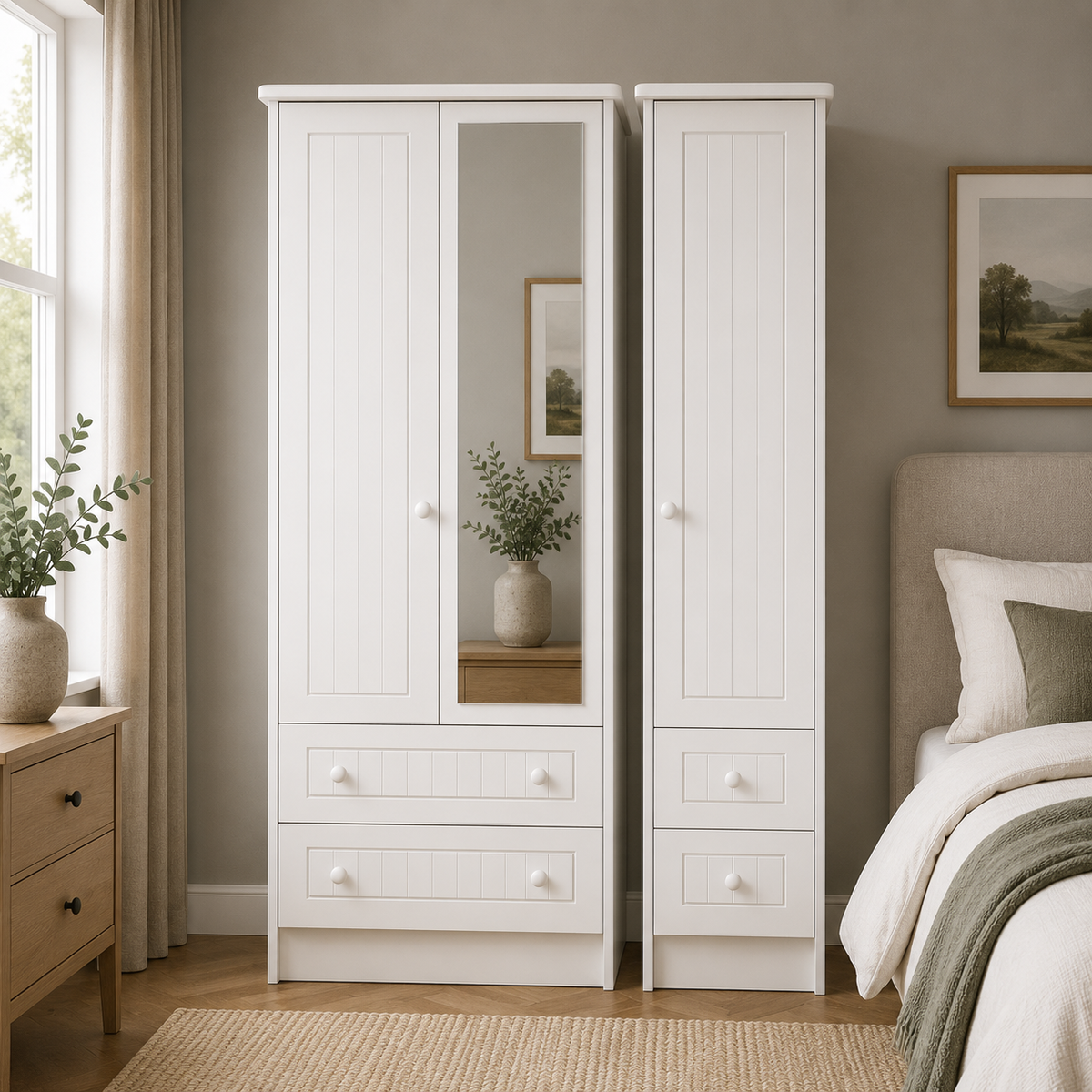 Warwick Tall Triple 2 Drawer Mirror + Drawer Robe