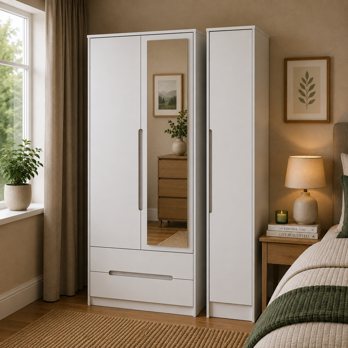 Monaco Tall Triple 2 Drawer Mirror Robe