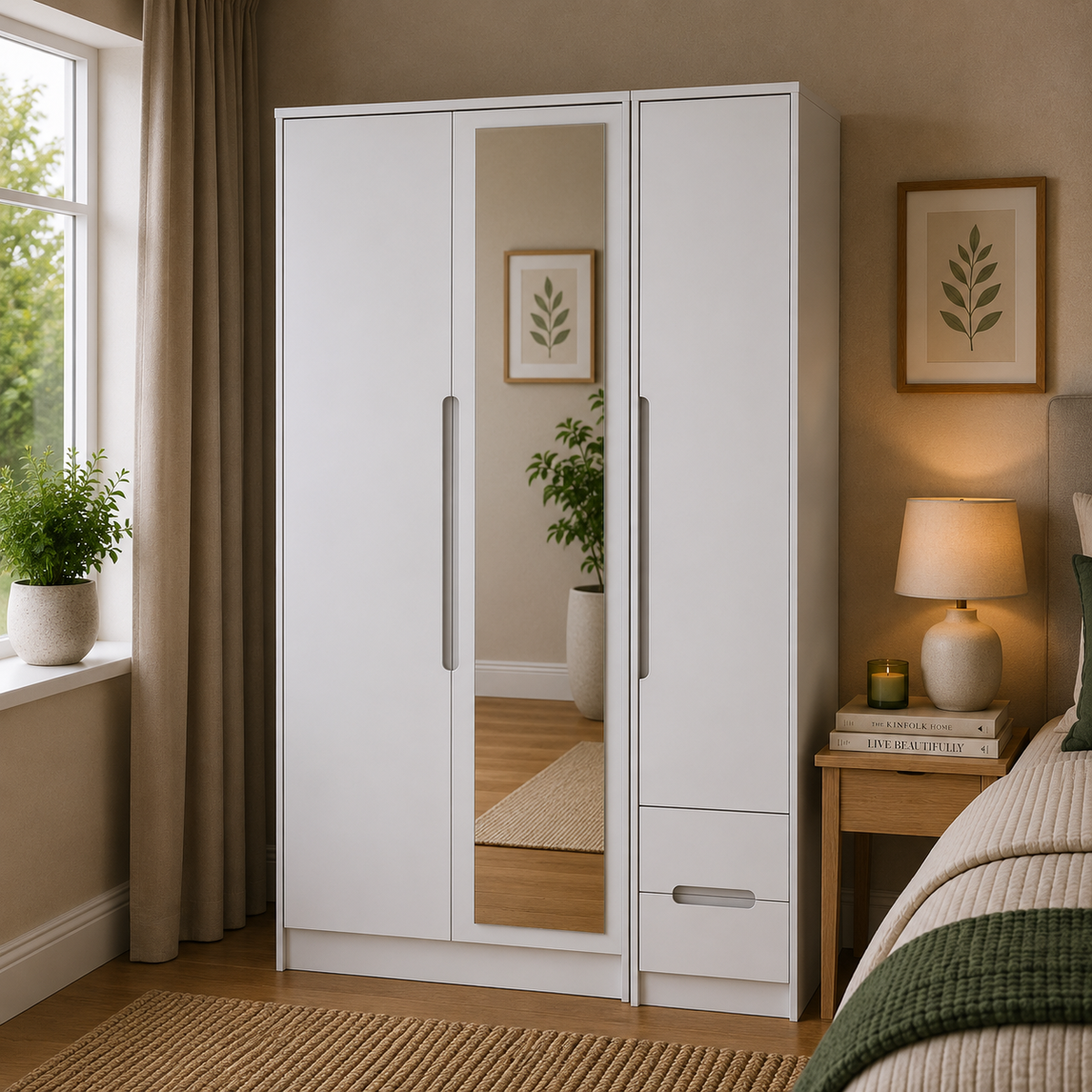 Monaco Tall Triple Mirror + Drawer Robe