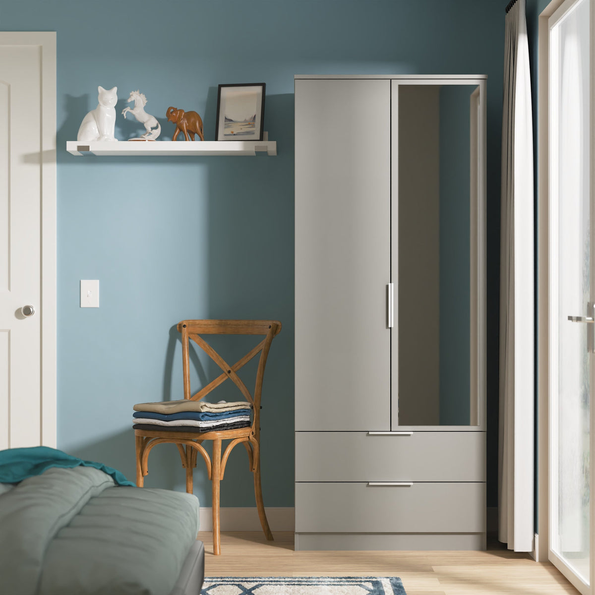Plymouth Tall 2ft 6in 2 Drawer Mirror Robe