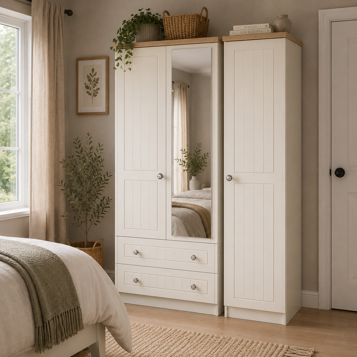 Rome Tall Triple 2 Drawer Mirror Robe