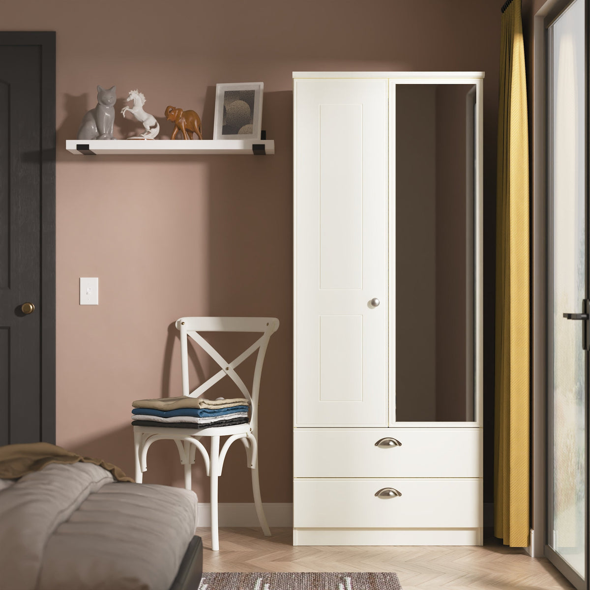 Victoria 2ft 6in 2 Drawer Mirror Robe