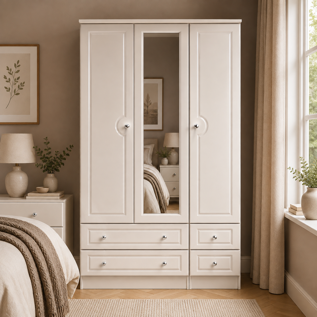 Balmoral Tall Triple 2 Drawer Mirror + Drawer Robe