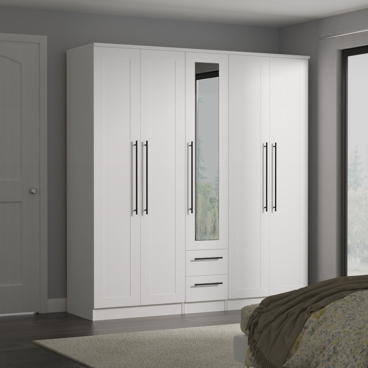 Beverley 5 Door 2 Drawer Centre Mirror Robe