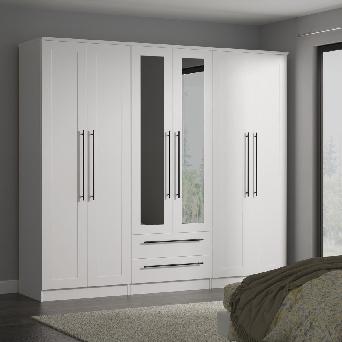 Beverley 6 Door 2 Drawer Centre Mirror Robe