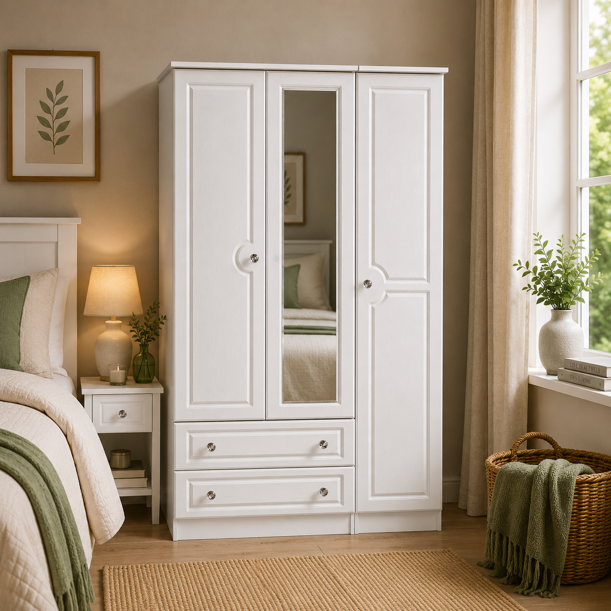 Crystal Triple 2 Drawer Mirror Robe