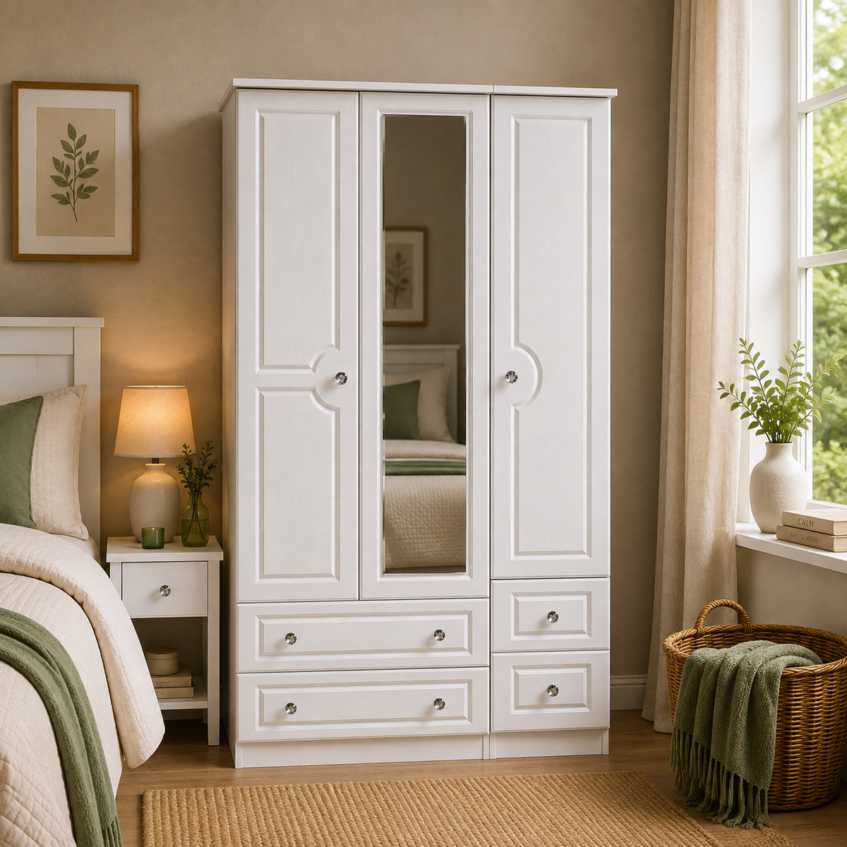 Crystal Tall Triple Drawer Mirror + Drawer Robe