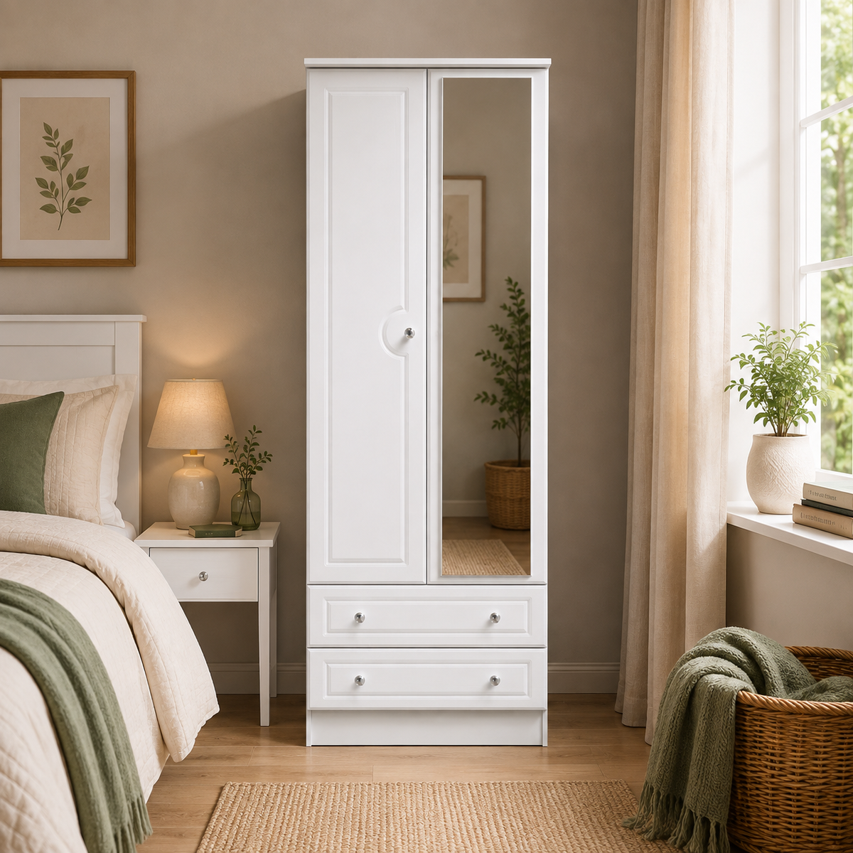 Crystal 2ft 6in 2 Drawer Mirror Robe