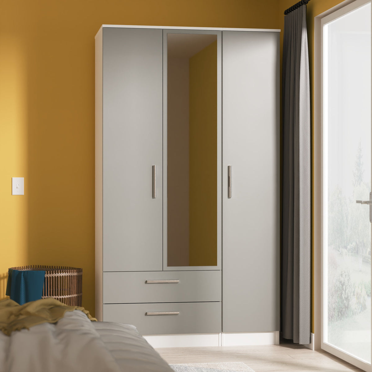 Contrast Tall Triple 2 Drawer Mirror Robe