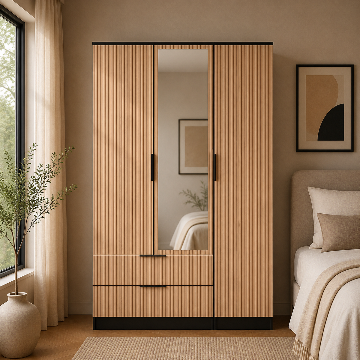 Java Tall Triple 2 Drawer Mirror Robe