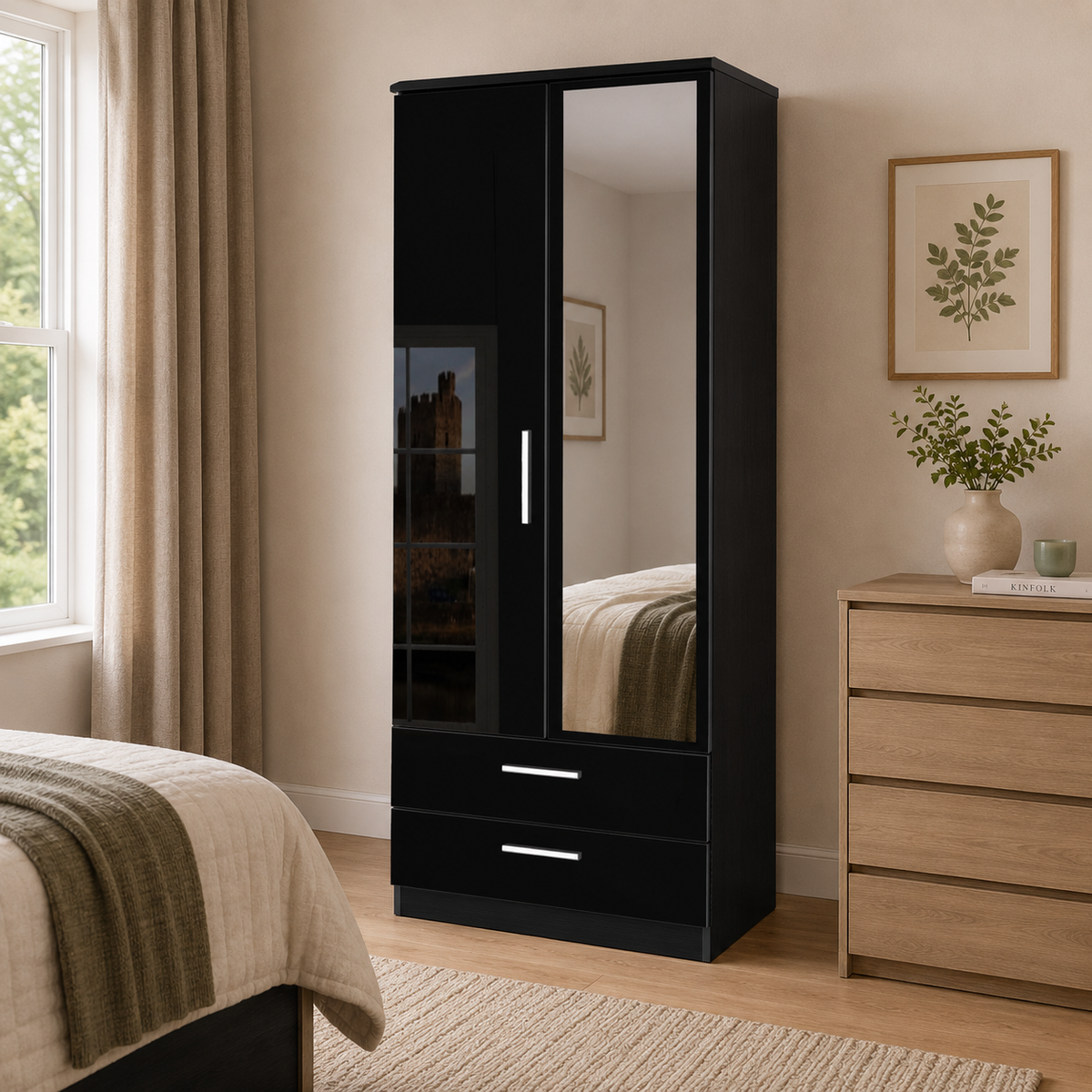 Knightsbridge Tall 2ft 6in 2 Drawer Mirror Robe