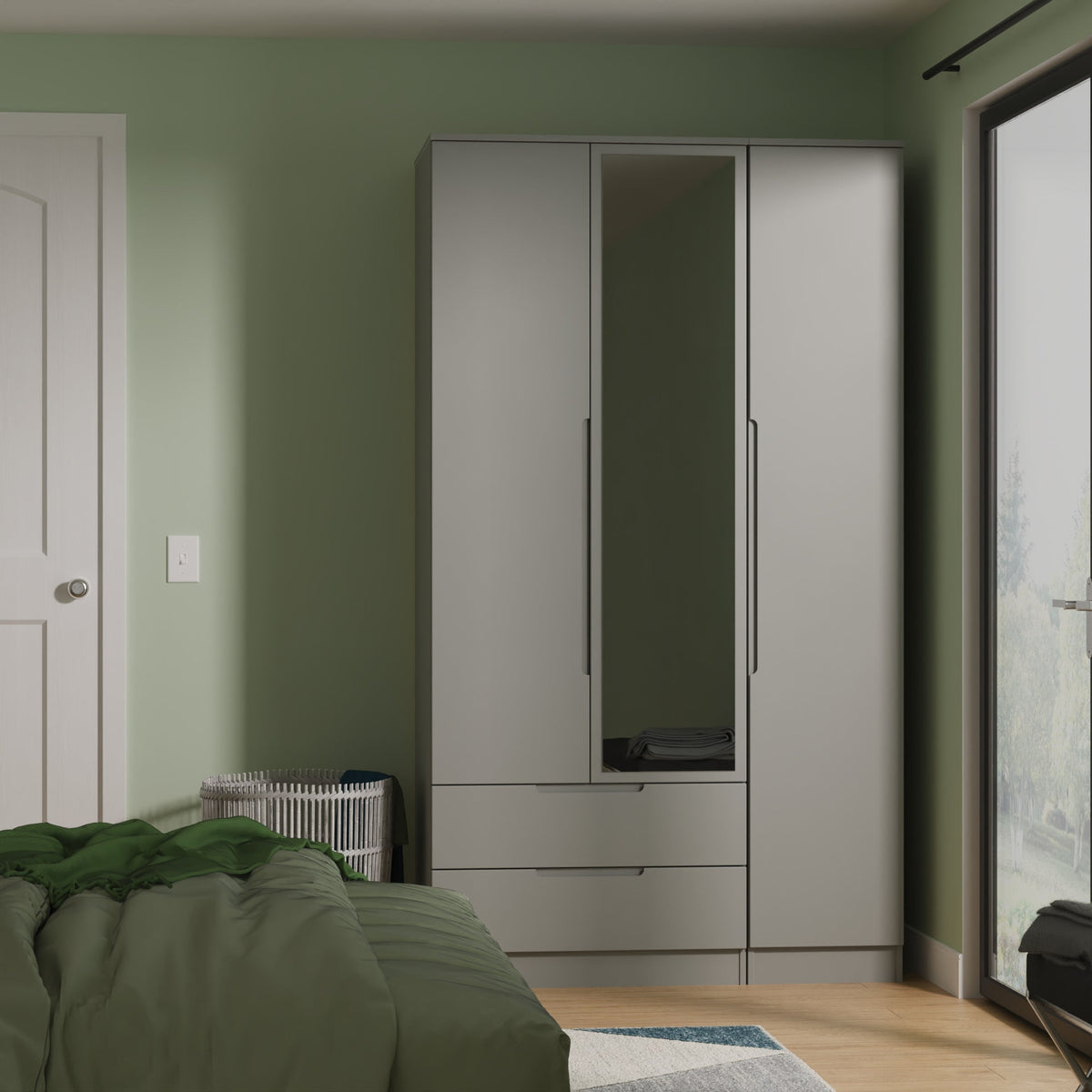 Milan Tall Triple 2 Drawer Mirror Robe