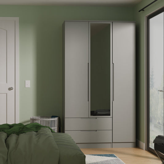 Milan Tall Triple 2 Drawer Mirror Robe