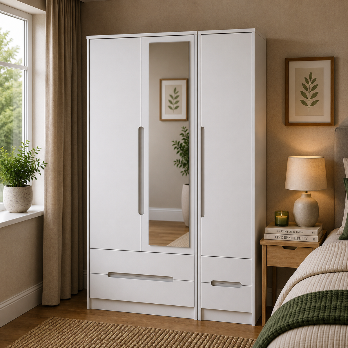 Monaco Tall Triple 2 Drawer Mirror + Drawer Robe