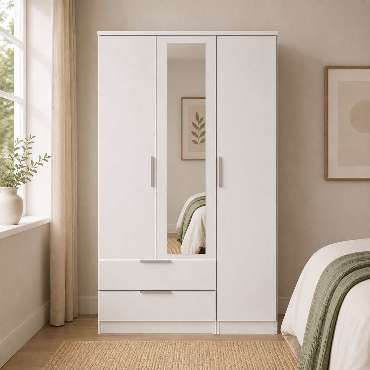 Plymouth Tall Triple 2 Drawer Mirror Robe