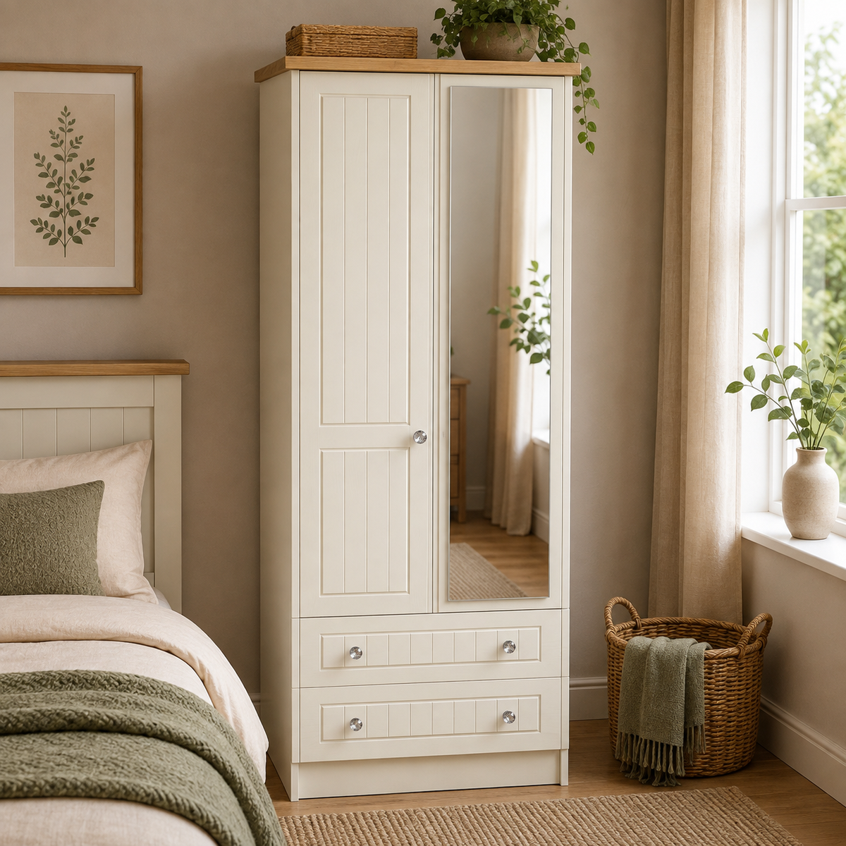 Rome Tall 2ft 6in 2 Drawer Mirror Robe