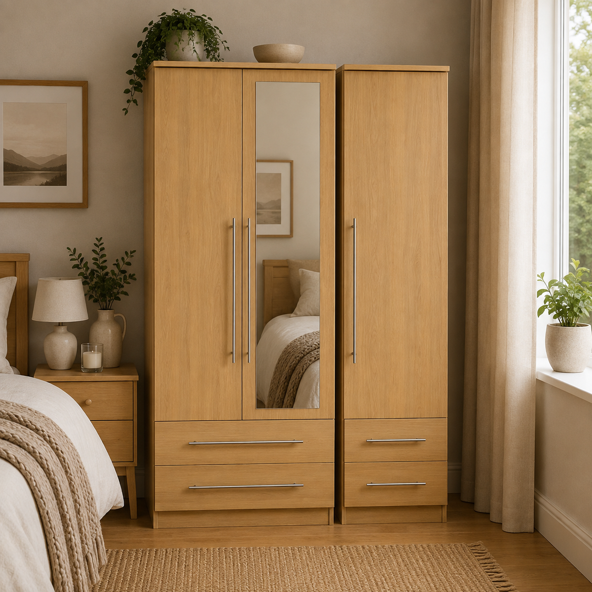 Sherwood Triple 2 Drawer Mirror + Drawer Robe