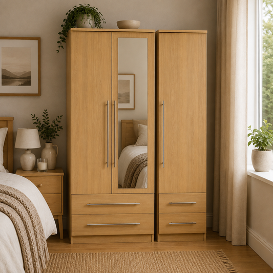 Sherwood Tall Triple 2 Drawer Mirror + Drawer Robe