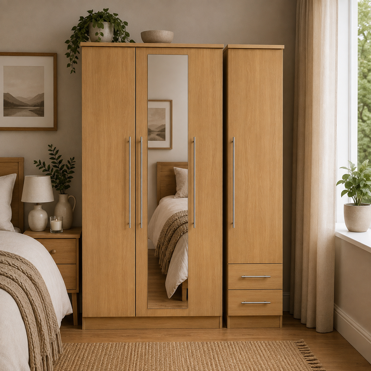 Sherwood Tall Triple Mirror + Drawer Robe